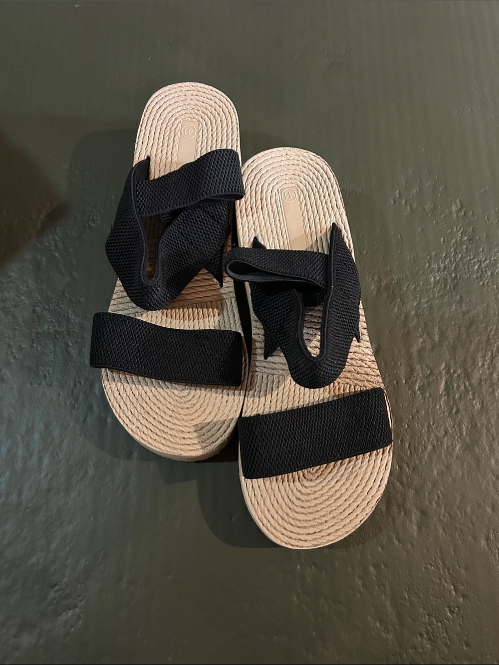 Black Strap Woven Espadrille Slide Sandals